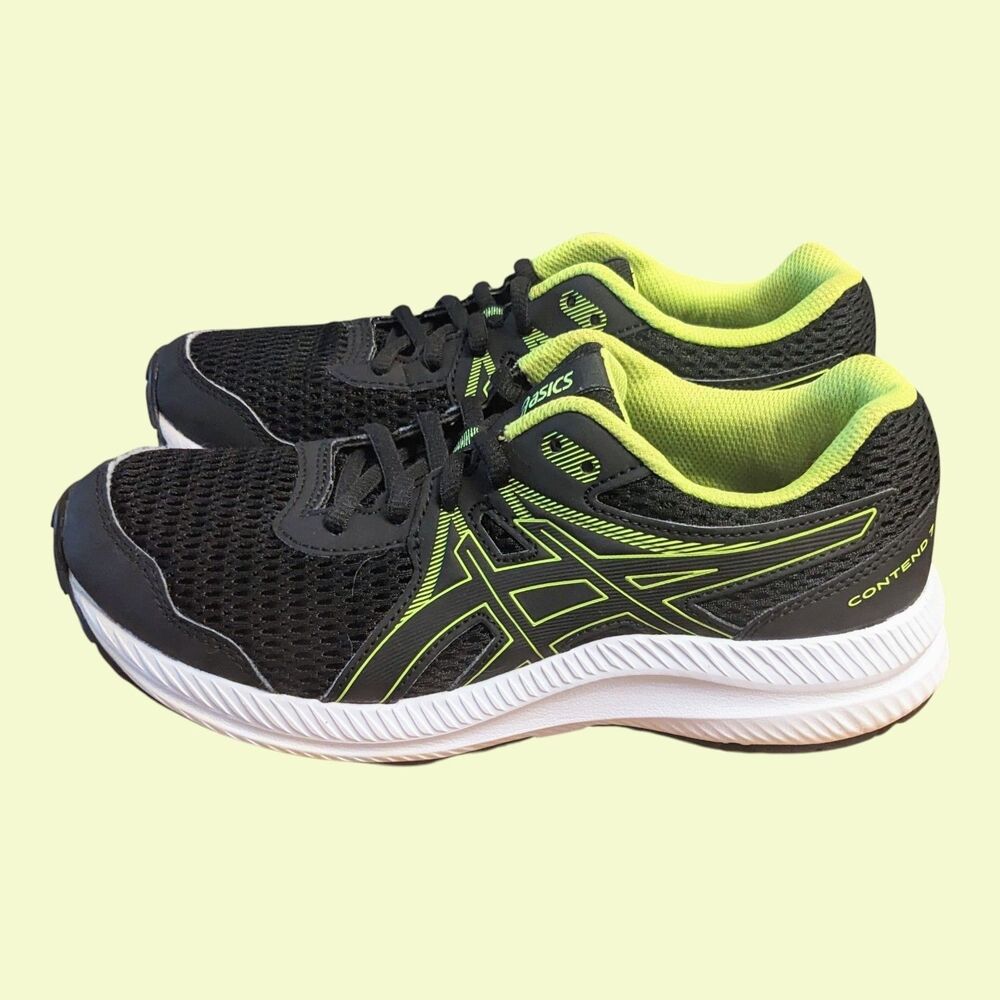 ASICS Contend 7 Kids Youth 5.5  Black Lime Green Sneakers Unisex 1014A192
